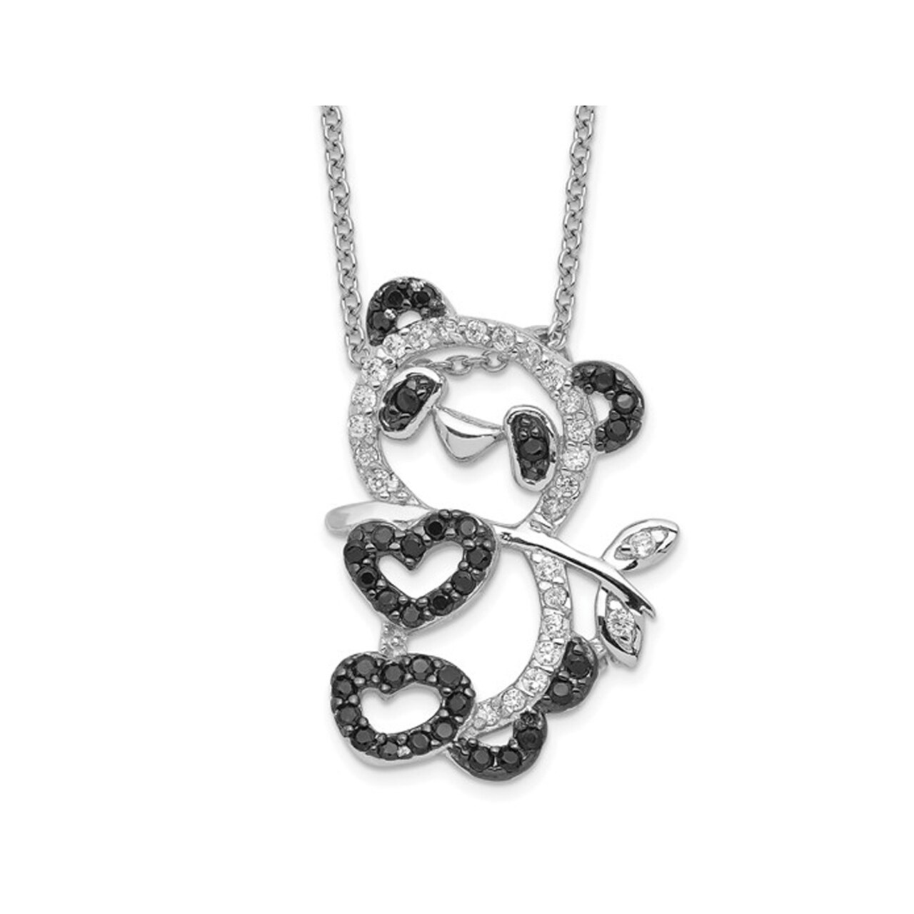 Gem And Harmony Synthetic Cubic Zirconia (CZ) (CZ) Panda Pendant Necklace in Sterling Silver with Chain